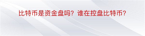 比特币是资金盘吗？谁在控盘比特币？