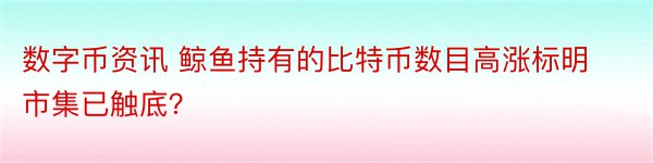 数字币资讯 鲸鱼持有的比特币数目高涨标明市集已触底？