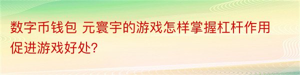 数字币钱包 元寰宇的游戏怎样掌握杠杆作用促进游戏好处？