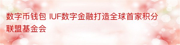 数字币钱包 IUF数字金融打造全球首家积分联盟基金会