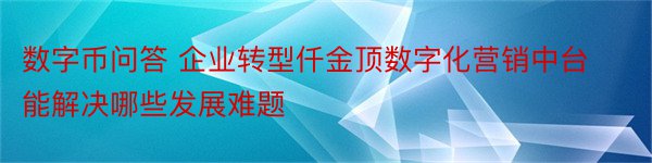 数字币问答 企业转型仟金顶数字化营销中台能解决哪些发展难题